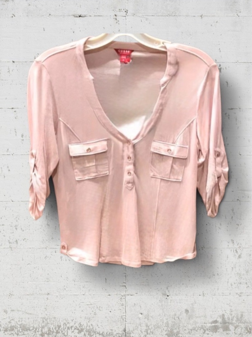 Guess Super Soft Pink Blush Short Sleeve Top Sz M